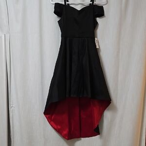 Elegant Black and Red High-Low Dress